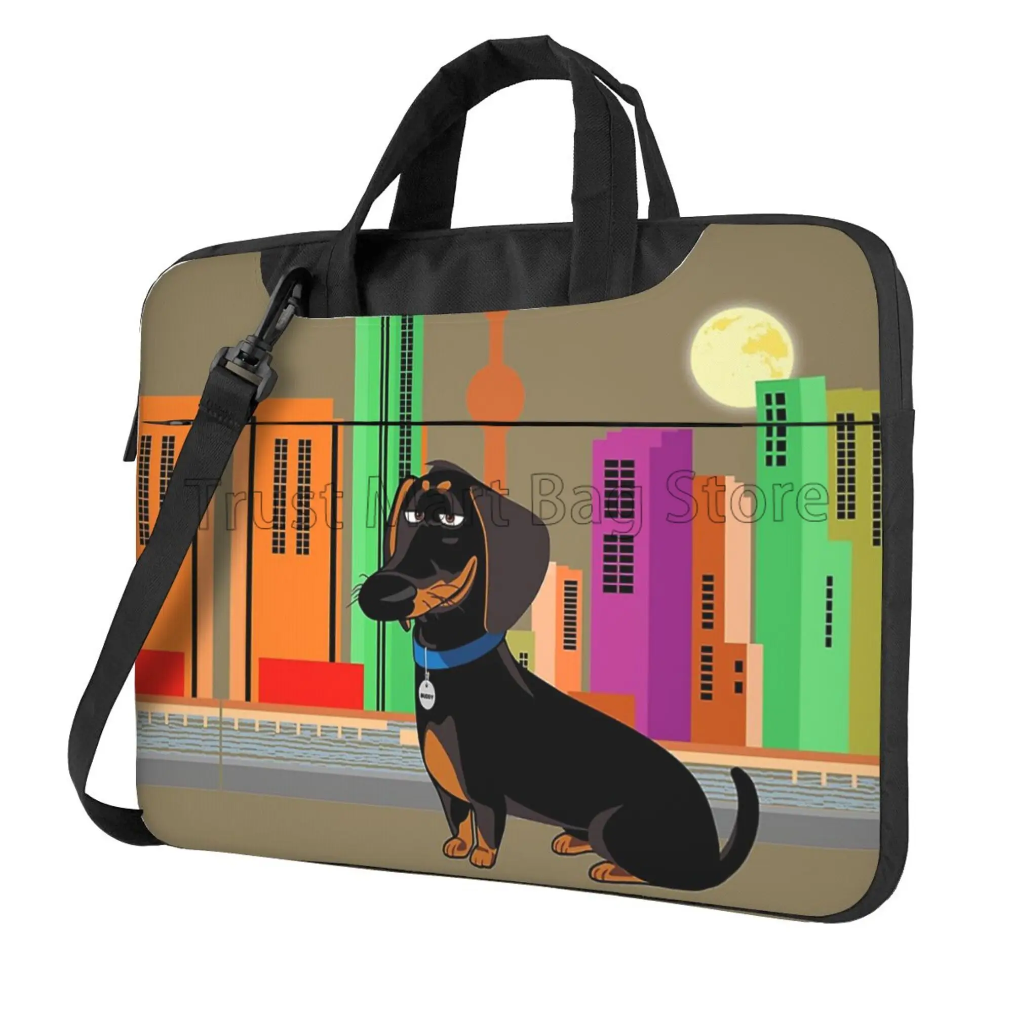Laptop Accessories Case - Dachshundプリントラップトップキャリングバッグ、かわいいノートブックケース、超軽量フックバッグ、ショルダーストラップハンドル付きタブレットカバー、13インチ、14インチ、15.6インチ