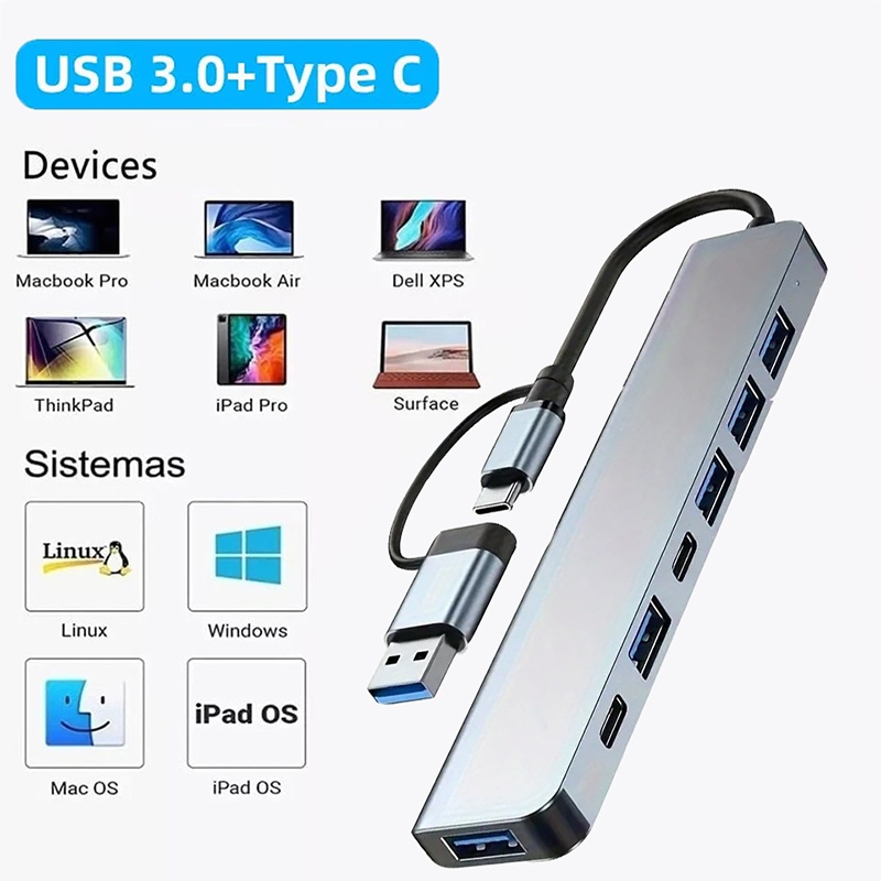 Laptop Accessories Macbook - 2in1 USB3.0ハブ 7ポート Type-C拡張スプリッター USB-C PD対応