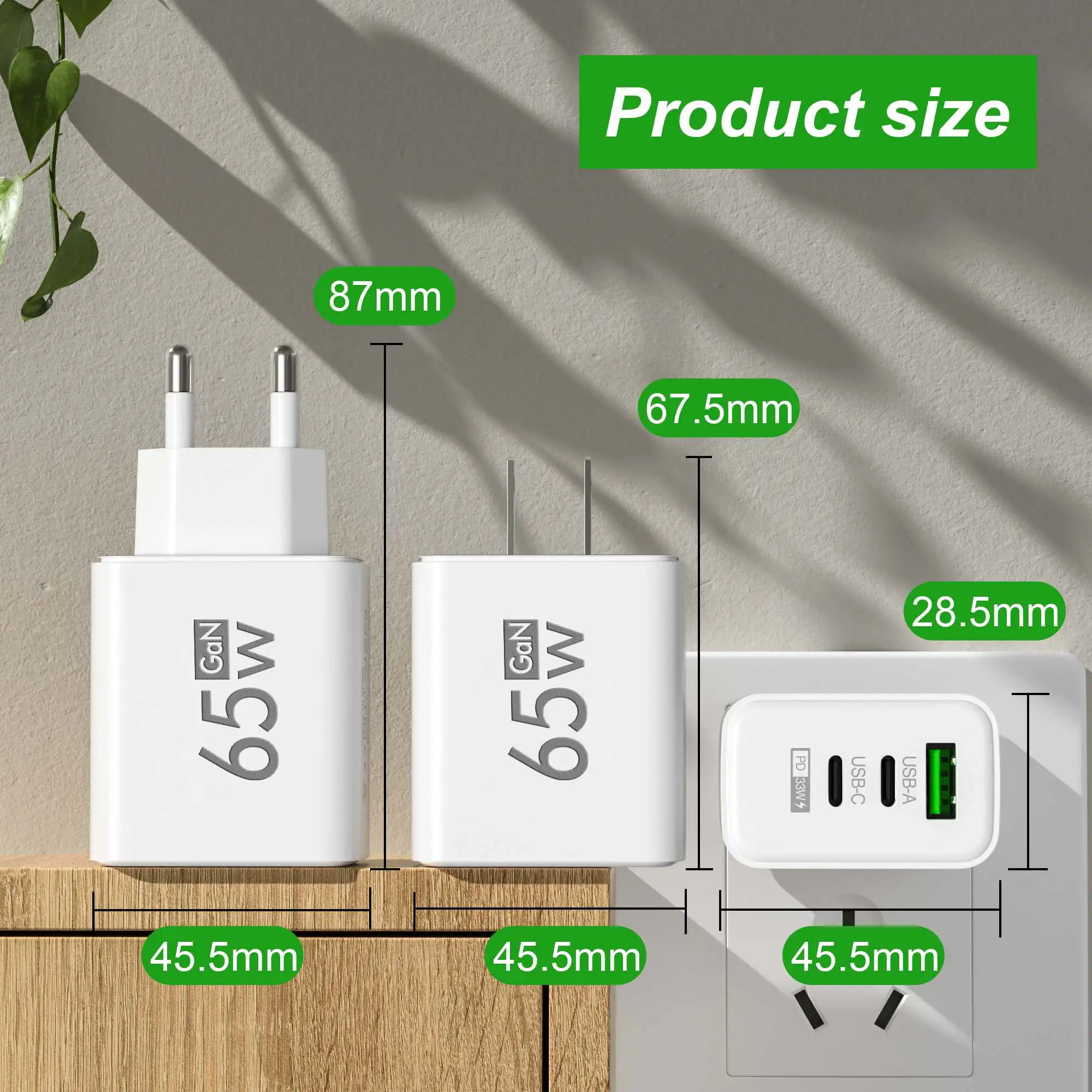 Laptop Accessories Macbook - 折りたたみ式 65W GaN 3 ポート USB‑C